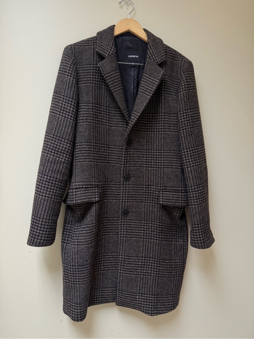 Express Men’s Gray Plaid Pea Coat🟤